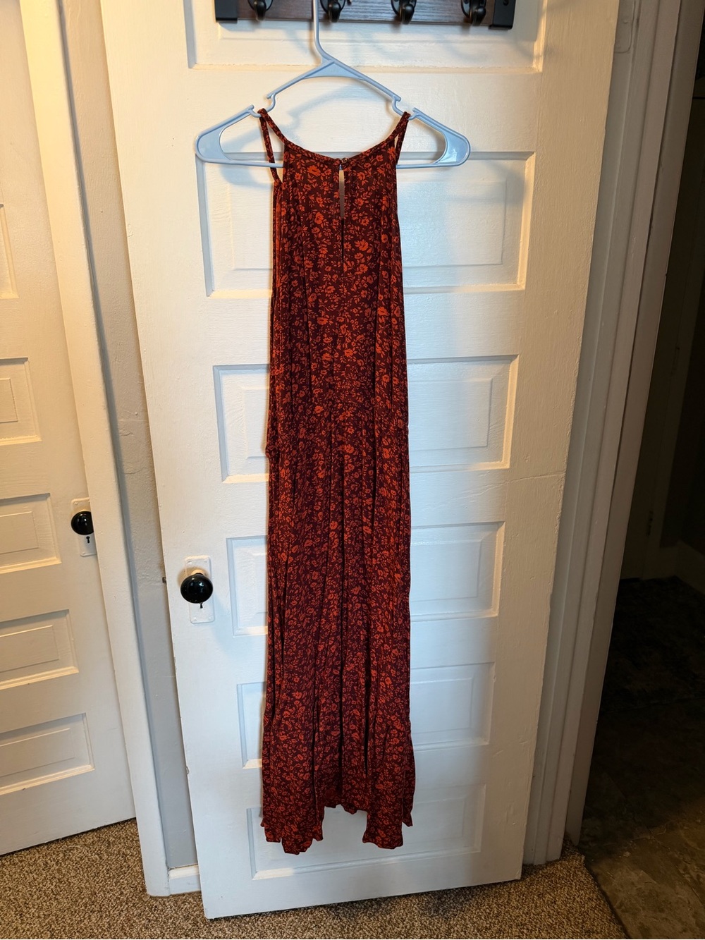 Red Floral Maxi Dress with Spaghetti Straps